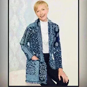 Jacquard Fringe Cardigan Sweater with Pockets Draper’s and Damons XL